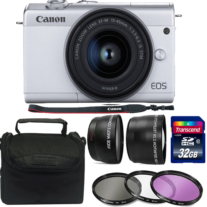 Canon EOS M200 Mirrorless Digital Camera with 15-45mm Lens (White) & 32GB Memory Essential Starter Kit
