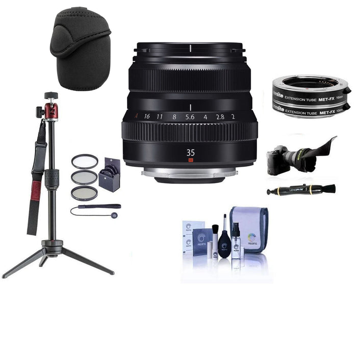 Fujifilm XF 35mm f/2 R WR Lens (Black) Bundle with Automatic Extension Tube Set, Tripod, Lens Shade and More