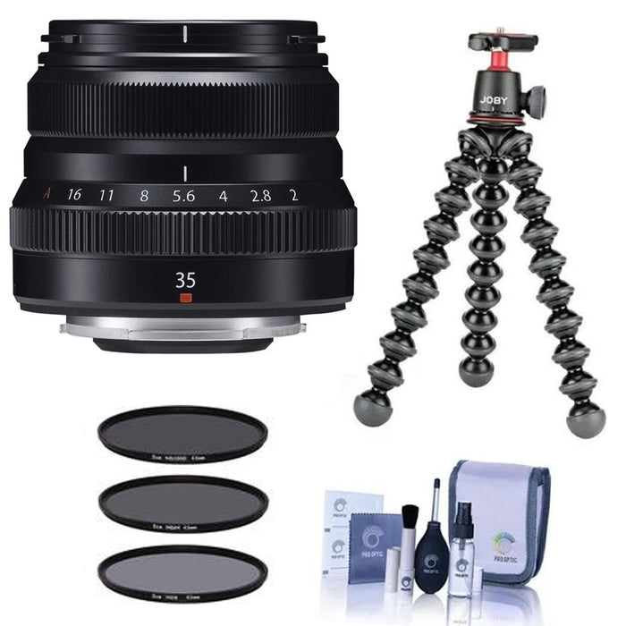 Fujifilm XF 35mm f/2 R WR Lens (Black) Bundle With Tripod, Digital Filter Set & Free Cleaning Kit