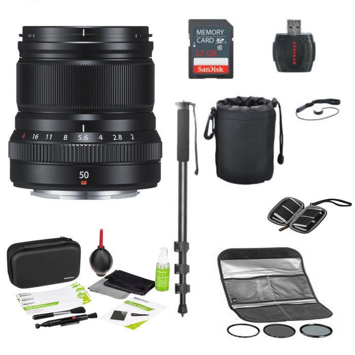 FUJIFILM XF 50mm f/2 R WR Lens (Black) Starter Bundle