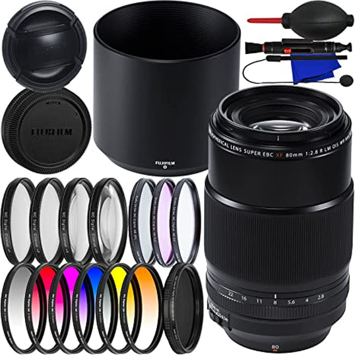 FUJIFILM XF 80mm f/2.8 R LM OIS WR Macro Lens with Filter Bundle