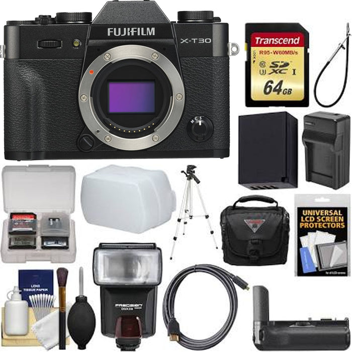 FUJIFILM X-T30 Mirrorless Digital Camera + 64GB Card + Case + Flash + Diffuser + Battery & Charger + Tripod + Kit