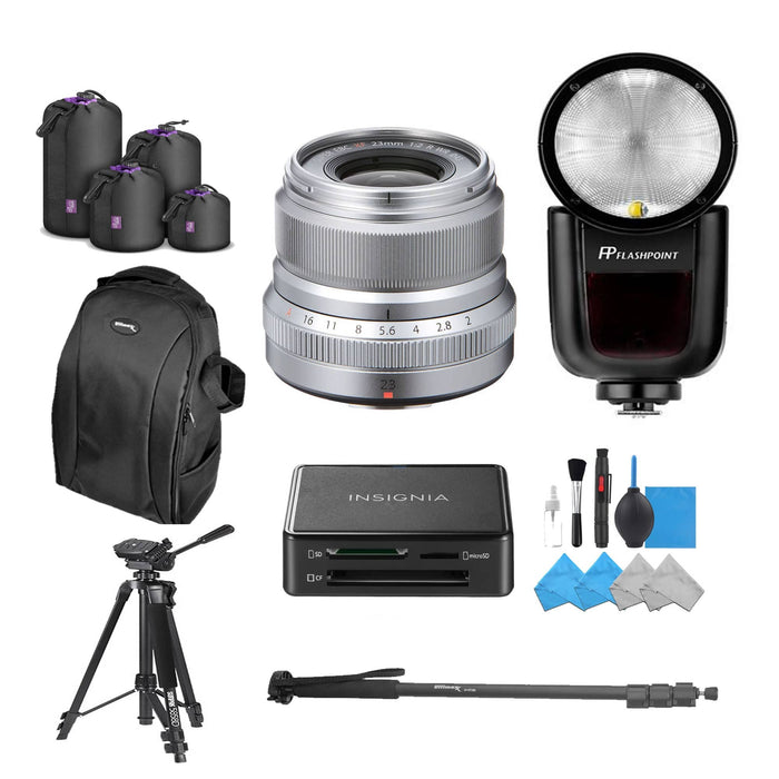 FUJIFILM XF 23mm f/2 R WR Lens (Silver) Flashpoint Kit W/Insignia Card Reader & More
