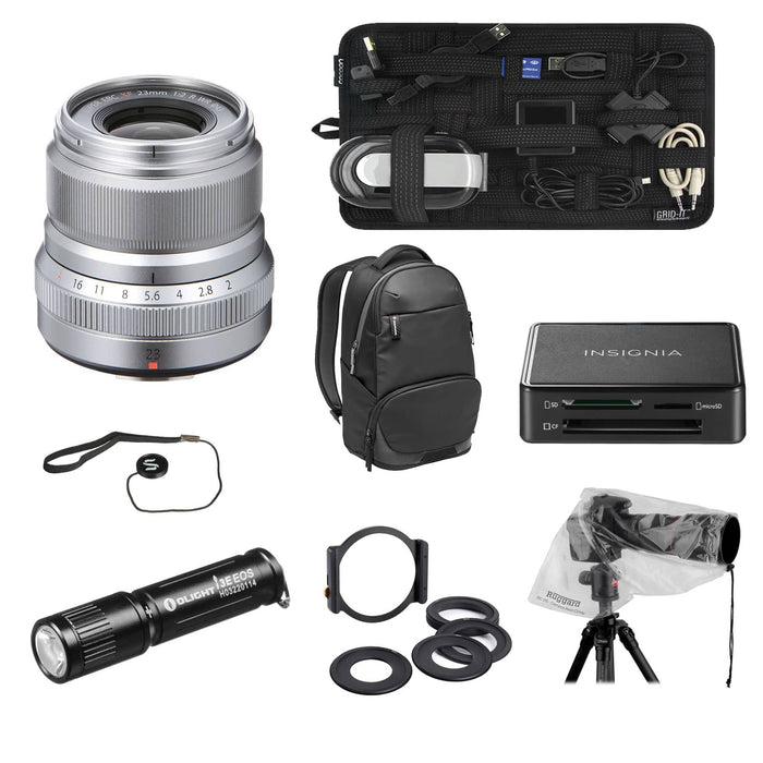 FUJIFILM XF 23mm f/2 R WR Lens (Silver) Manfrotto Kit & More