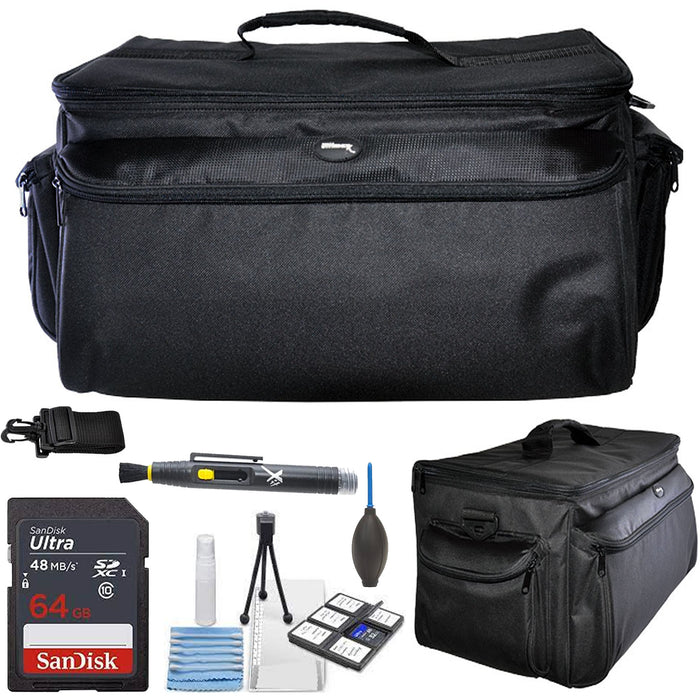 Ultimaxx Large Gadget Bag Digital Camera/Professional HD Video Camera with Sandisk 64GB & Cleaning Kit Bundle