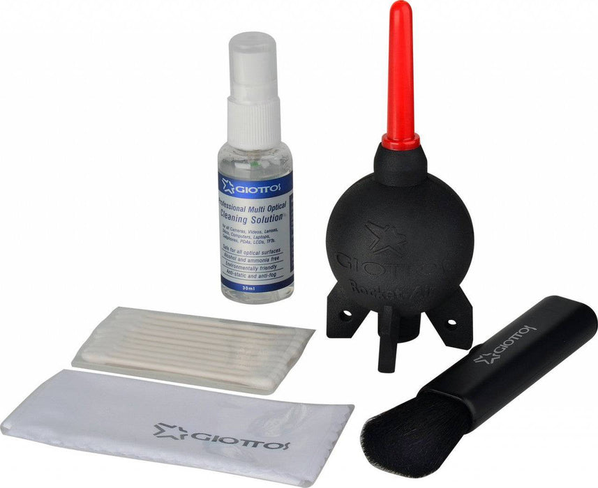 Giottos Optical Cleaning Bundle with Rocket Air Blaster, Brush & Liquid.