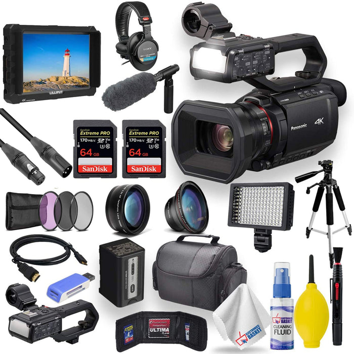 Panasonic HC-X2000 UHD 4K 3G-SDI/HDMI Pro Camcorder with 7" 4K Monitor 2 x Sandisk Extreme Pro 64GB Cards Headphones Mega Bundle