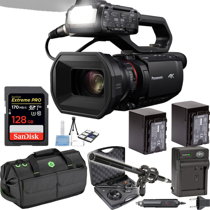 Panasonic HC-X2000 UHD 4K 3G-SDI/HDMI Pro Camcorder with Sandisk 64GB | Carrying Case | Microphone & Spare Batteries Essential Bundle