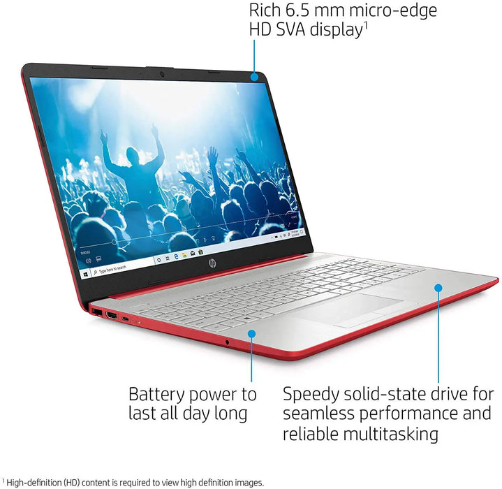 HP 15-dw0083wm 15.6" HD Notebook - Intel Pentium Silver N5000 1.1GHz - 4GB RAM 128GB m.2 SSD - Webcam - Windows 10 Home in S Mode - Scarlet Red
