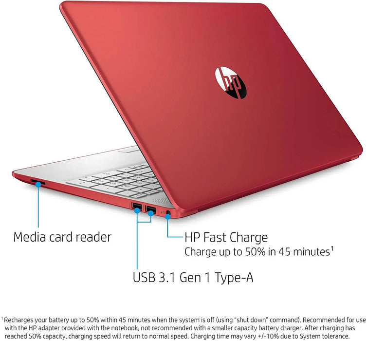 HP 15-dw0083wm 15.6" HD Notebook - Intel Pentium Silver N5000 1.1GHz - 4GB RAM 128GB m.2 SSD - Webcam - Windows 10 Home in S Mode - Scarlet Red