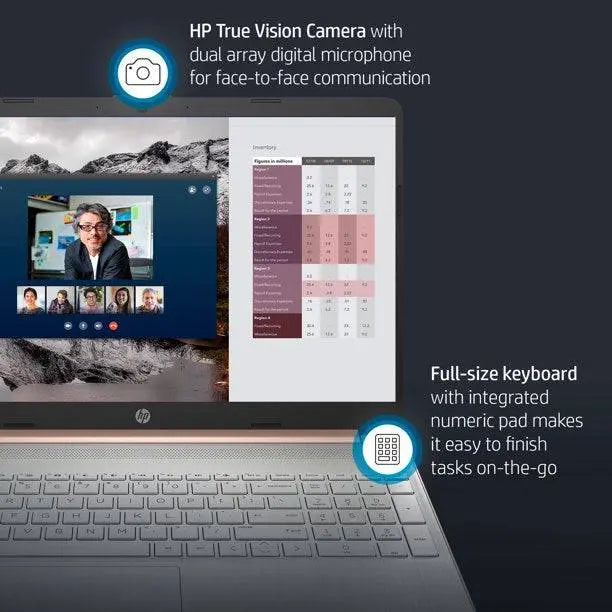 HP 15" FHD, AMD R5-5500, 8GB RAM, 256 GB SSD, Rose Gold, Windows 11