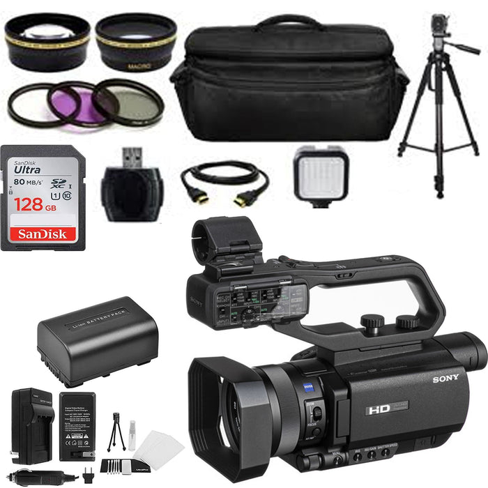 Sony HXR-MC88 Full HD Camcorder with Sandisk 128GB MC | Spare Battery & AC/DC Charger Essential Bundle