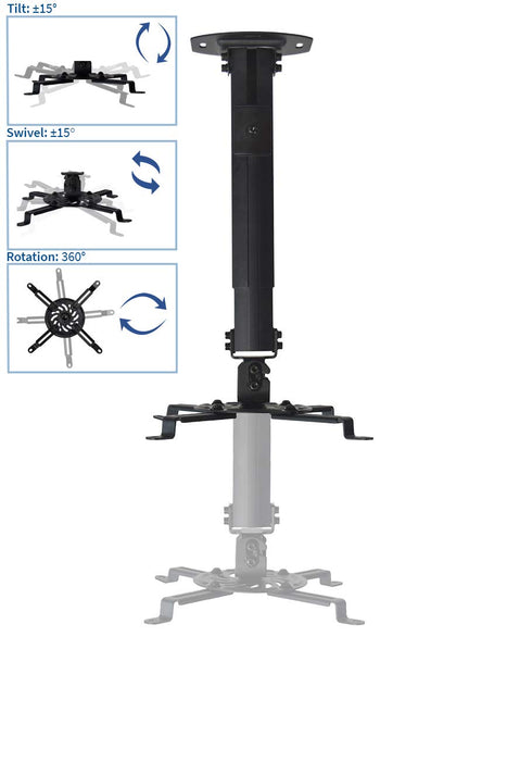 VIVO Universal Extending Black Ceiling Projector Mount/Height Adjustable Projection (MOUNT-VP02B)