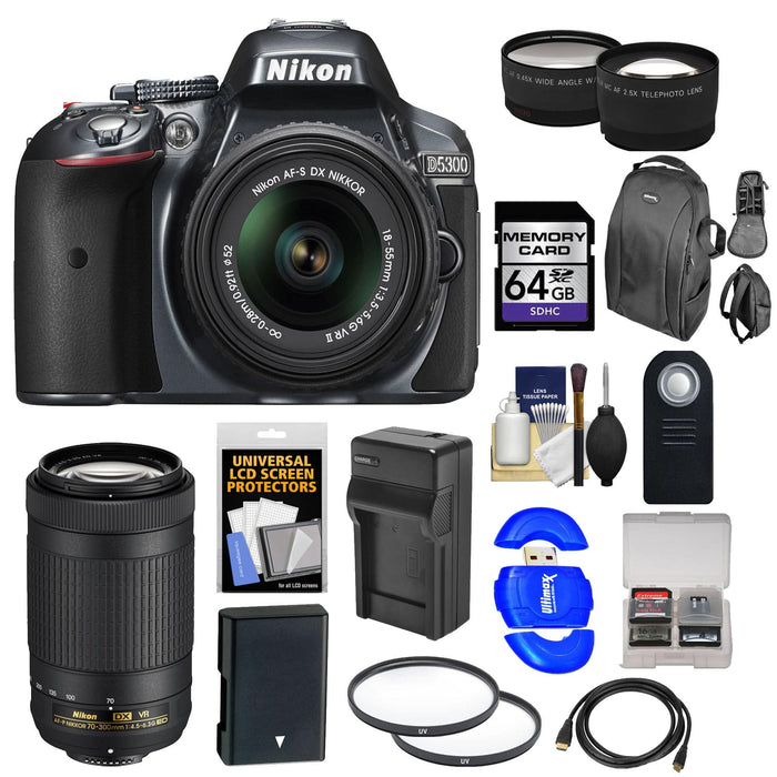 Nikon D5300/D5600 DSLR Camera with 18-55mm Lens & 70-300MM VR Lens With Additional Accessories Package
