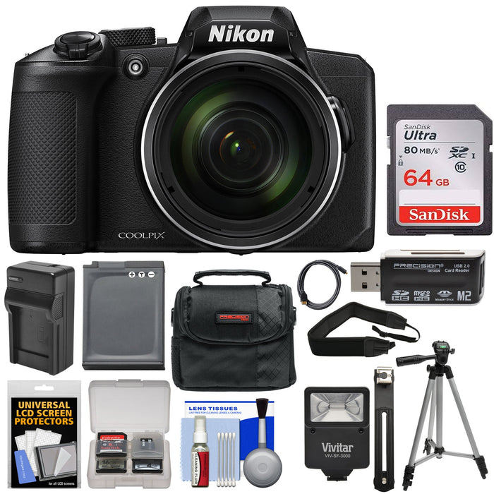 Nikon COOLPIX B600 Digital Camera (Black) with 64GB Card | Battery & Charger | Case | Flash | Tripod | Kit