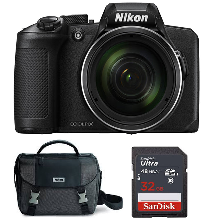 Nikon COOLPIX B600 Digital Camera (Black) with Nikon Carrying Case & Sandisk 32GB Memory Card Package