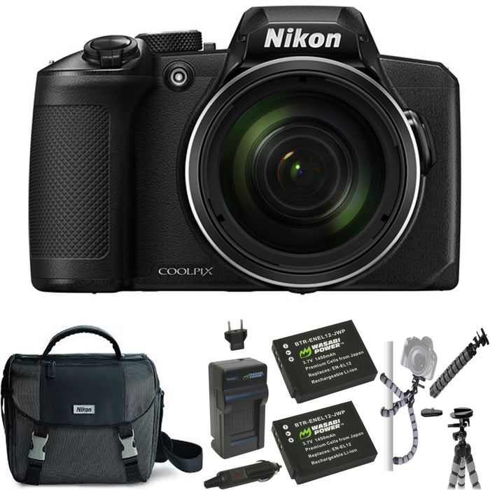 Nikon COOLPIX B600 Digital Camera (Black) with Nikon Case | 2x Spare Batteries & AC/DC Charger | Spider Tripod