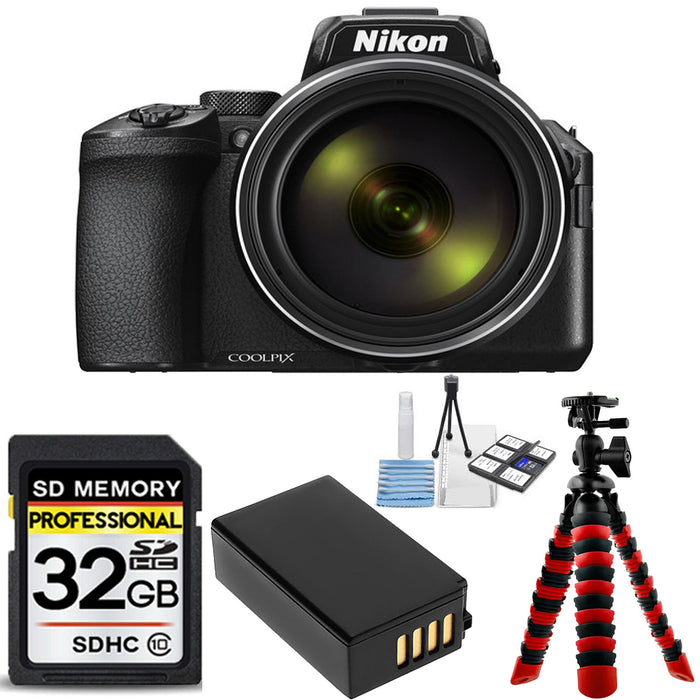 Nikon COOLPIX P950 Digital Camera with 32GB Memory Card | Spare Battery | Spider Tripod & Cleaning Kit