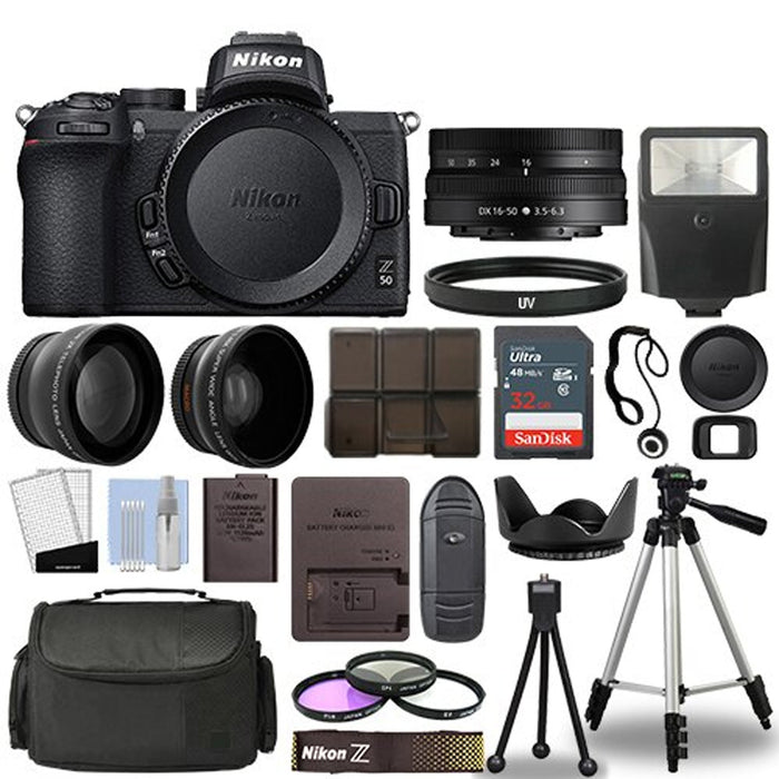 Nikon Z50 Mirrorless Digital Camera with 16-50mm Lens | 3 Lens Kit 16-50mm Z VR | 32GB | Flash & More