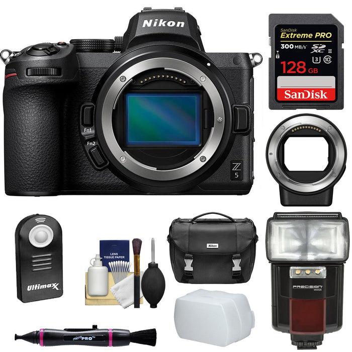 Nikon Z 5 Mirrorless Digital Camera (Body Only) with FTZ Mount Adapter & 128GB Card | Case | Remote | Flash | Video Flash | Kit