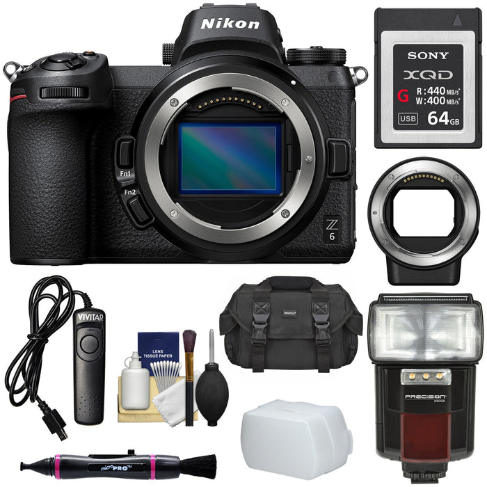 Nikon Z6 Mirrorless Digital Camera (Body Only) with FTZ Mount Adapter & 64GB XQD Card | Case | Remote | Flash | Video Flash | Kit