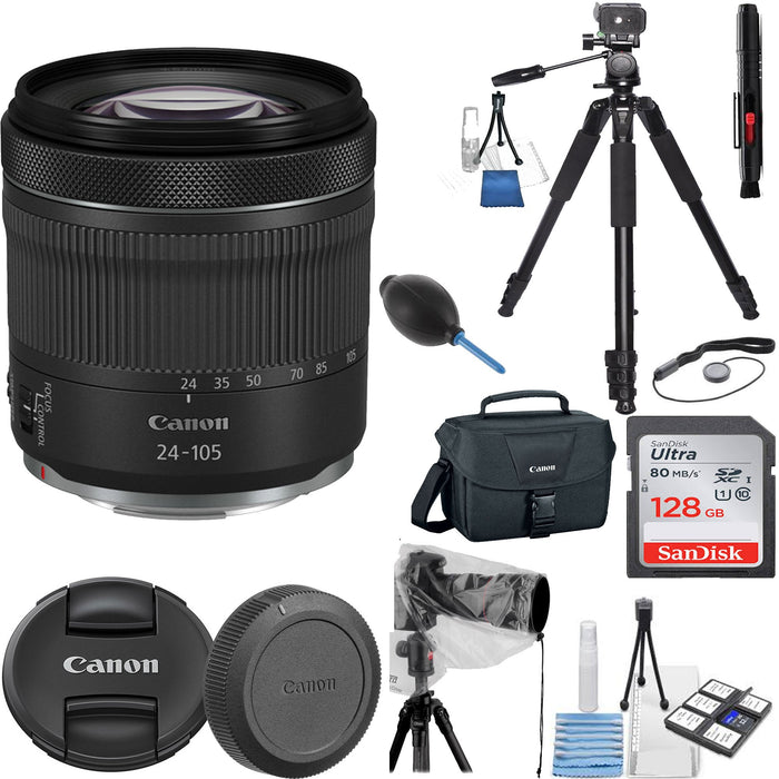 Canon RF 24-105mm f/4-7.1 IS STM Lens with Sandisk 128GB & Additional Accessories