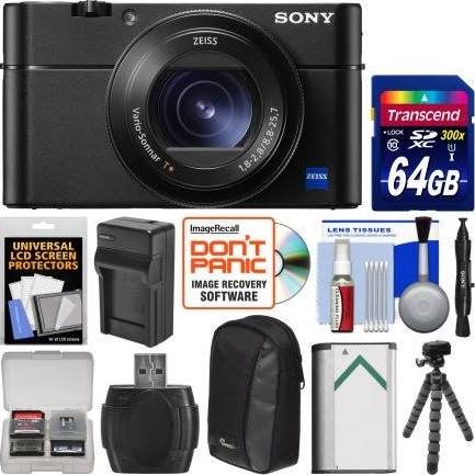 Sony Cyber-shot DSC-RX100 V 4K Wi-Fi Digital Camera with 64GB Card + Case + Battery & Charger + Flex Tripod + Kit, Black