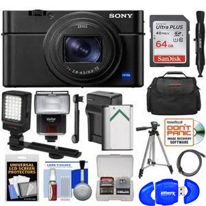 Sony Cyber-shot DSC-RX100 VI Digital Camera 64GB Card + Battery & Charger + Case + Flash + Video Light + Tripod + Kit