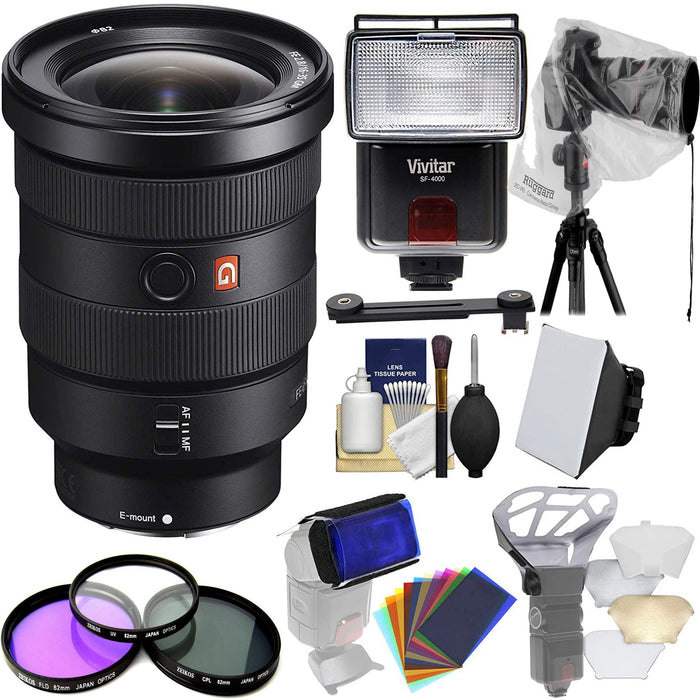 Sony FE 16-35mm f/2.8 GM Lens with with with Battery & Charger + 3 UV/CPL/FLD Filters + Flash + Soft Box + Kit