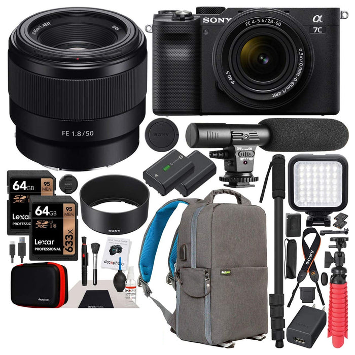 Sony Alpha a7C Mirrorless Digital Camera with 28-60mm Lens & 50mm F1.8 Lens Deluxe Bundle