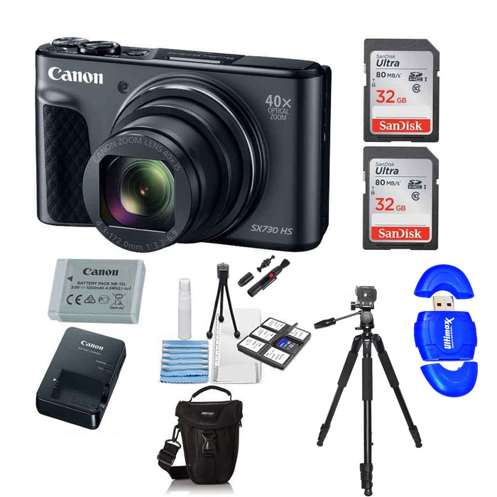 Canon PowerShot SX730 HS Digital Camera (Black) with 64GB SD Cards & Battery Bundle