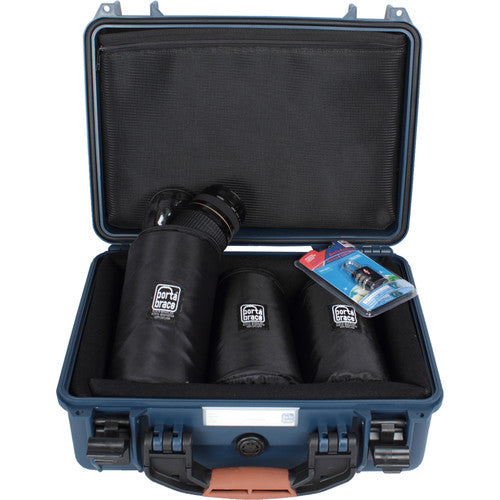 Porta Brace Hard Case with Three 7" Lens Cups for DSLRs or Small Equipment and Accessories (Blue)