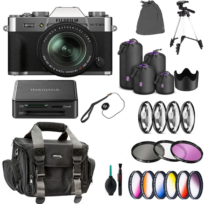 FUJIFILM X-T30 II Mirrorless Camera with 18-55mm Lens W/Color Filter Kit & More