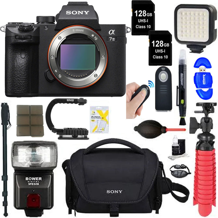 Sony Alpha a7 III Mirrorless Digital Camera (Body Only) USA w/ 256GB Memory & Flash Accessory Bundle