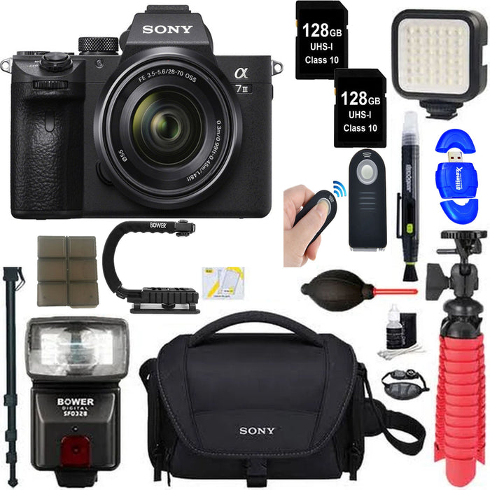 Sony Alpha a7 III Mirrorless Digital Camera USA w/ 28-70mm Lens | 256GB Memory & Flash Accessory Bundle