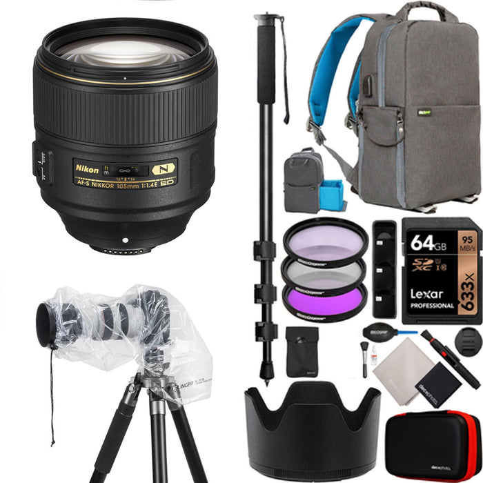 Nikon AF-S NIKKOR 105mm f/1.4E ED W/64GB & Gear Backpack