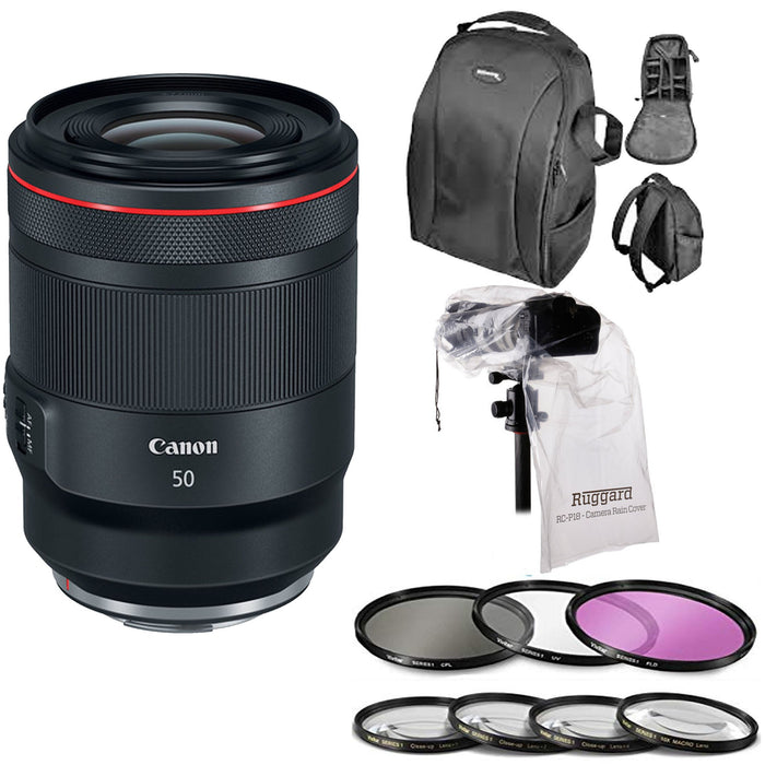 Canon RF 50mm f/1.2L USM Lens USA with 77MM Filter Kit & Close-Up Filters | DSLR BackPack | Rain Protection