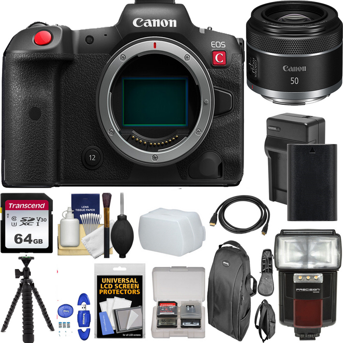 Canon EOS R5 C Mirrorless Digital Camera with Canon RF 50mm f/1.8 STM Lens with 64GB Additional Accessories Bundle