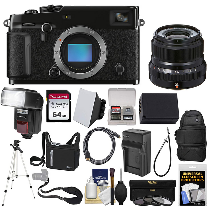 Fujifilm X-Pro3 Wi-Fi Digital Camera Body with 23mm f/2.0 XF Lens + 64GB Card + Case + Flash + Battery & Charger + Tripod + Kit