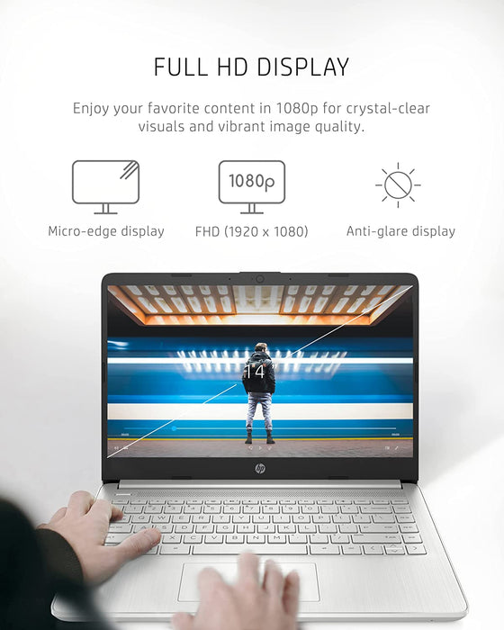 HP 14 Laptop, AMD Ryzen 5 5500U, 8 GB RAM, 256 GB SSD Storage, 14-inch Full HD Display, Windows 11 Home, Thin & Portable, Micro-edge & Anti-glare Screen, Silver (14-fq1025nr, 2021) - NJ Accessory/Buy Direct & Save