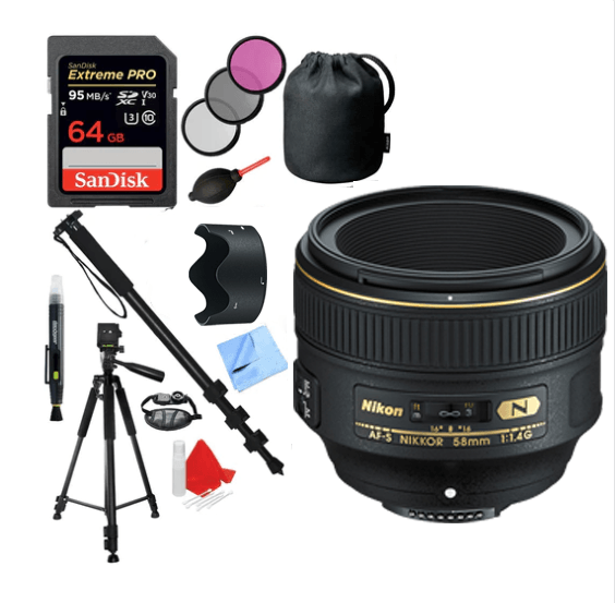 Nikon AF-S NIKKOR 58mm f/1.4G Lens + 64GB Accessories Kit