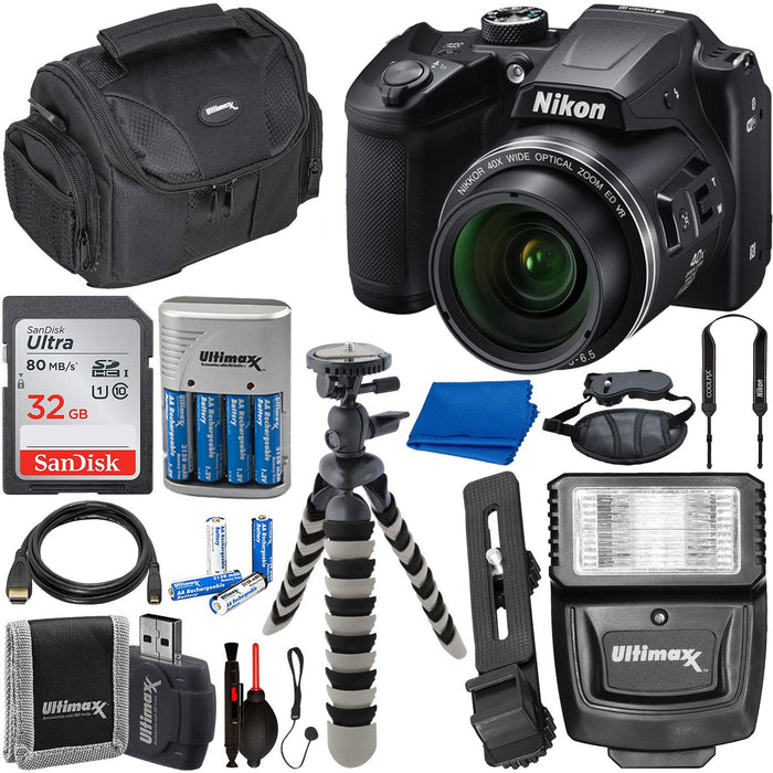 Nikon COOLPIX B500 Digital Camera W SanDisk Ultra 32GB SDHC Memory Card, Rechargeable Batteries & Charger, Digital Slave Flash & Much More