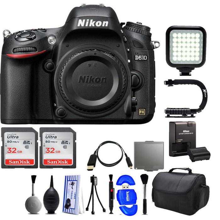 Nikon D610 DSLR Camera (Body Only) with 2x Sandisk 32GB | LED Light | Case & More Bundle