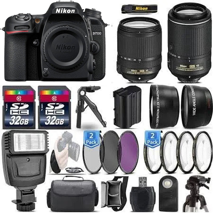Nikon D7500 DSLR Camera with 18-140mm & 55-200mm VR II Lens Essential Bundle
