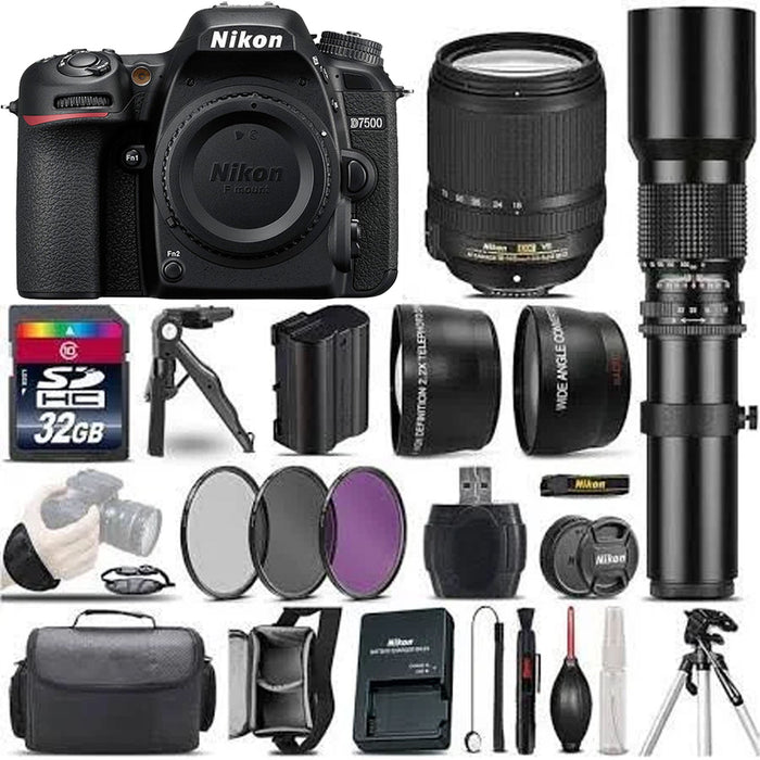 Nikon D7500 DSLR Camera with 18-140mm Lens & 500mm Preset Lens Supreme Bundle