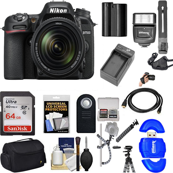 Nikon D7500 DSLR Camera with 18-140mm Lens & 64GB Memory Card Starter Essential Bundle