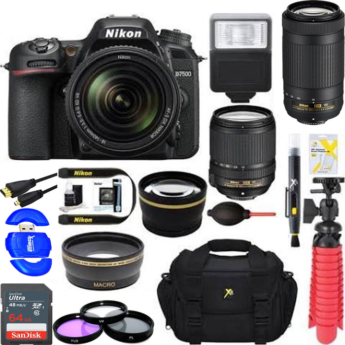 Nikon D7500 20.9MP DSLR Camera + AF-S 18-140mm & 70-300mm ED VR Dual Lens Bundle