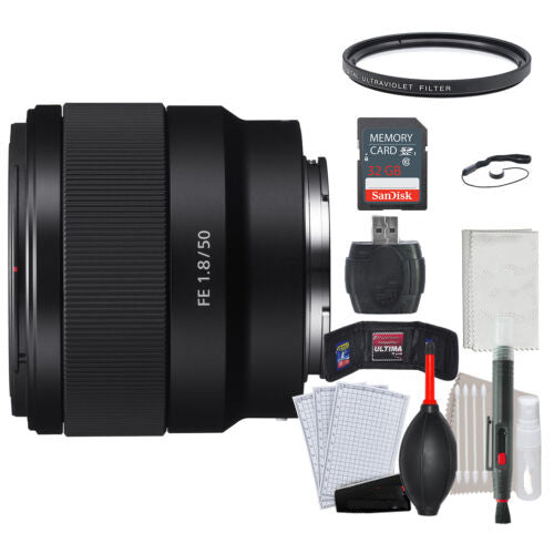Sony FE 50mm f/1.8 Lens w/ 32GB Memory and Lens Bundle