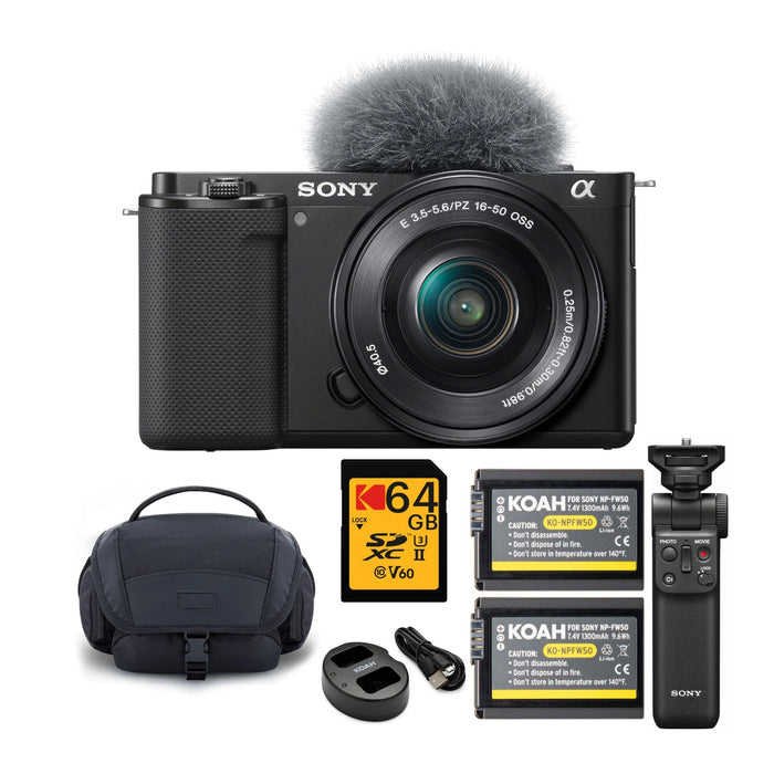 Sony Alpha ZV-E10 APS-C Mirrorless Vlog Camera with 16-50mm Lens (Black) Bundle