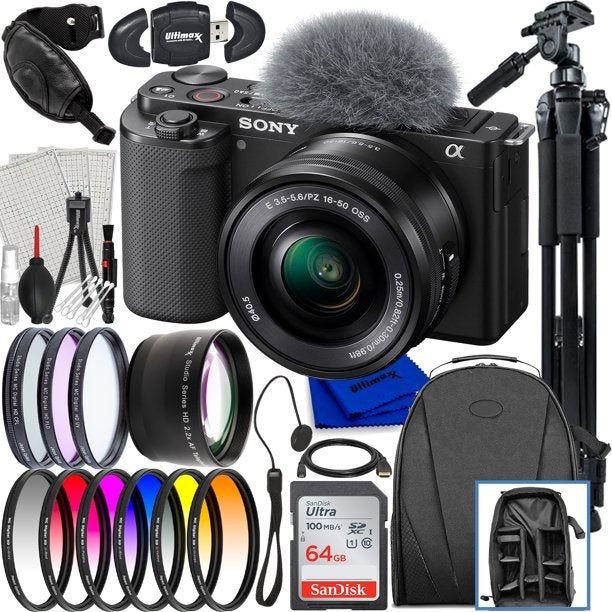 Sony Alpha ZV-E10 Mirrorless Camera with 16-50mm Lens (Black) - Deluxe Accessory Bundle